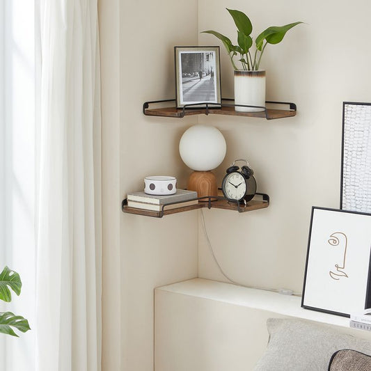 Wall-mounted Corner Shelf Set of 2 pcs Industrial Style living room bedroom kitchen Vintage brown LL-S831B01