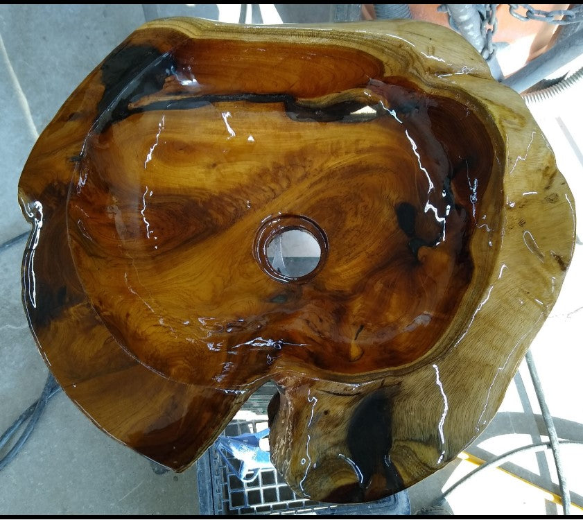 Waschbecken aus Holz mit wasserdichter Oberfläche, handgefertigt aus Massivholz, 45 cm 1243475